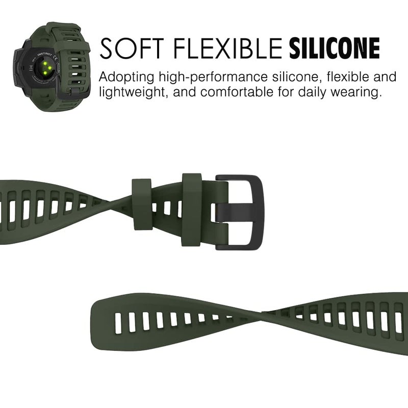 MoKo 2Pack Watch Strap Compatible with Garmin Instinct Esports/Solar/Tactical/Tide Military Watch,Silicone Adjustable Replacement Band Fit Garmin Instinct 2 Sports GPS Smart Watch,Graphit Gray/Tundra - Image 3