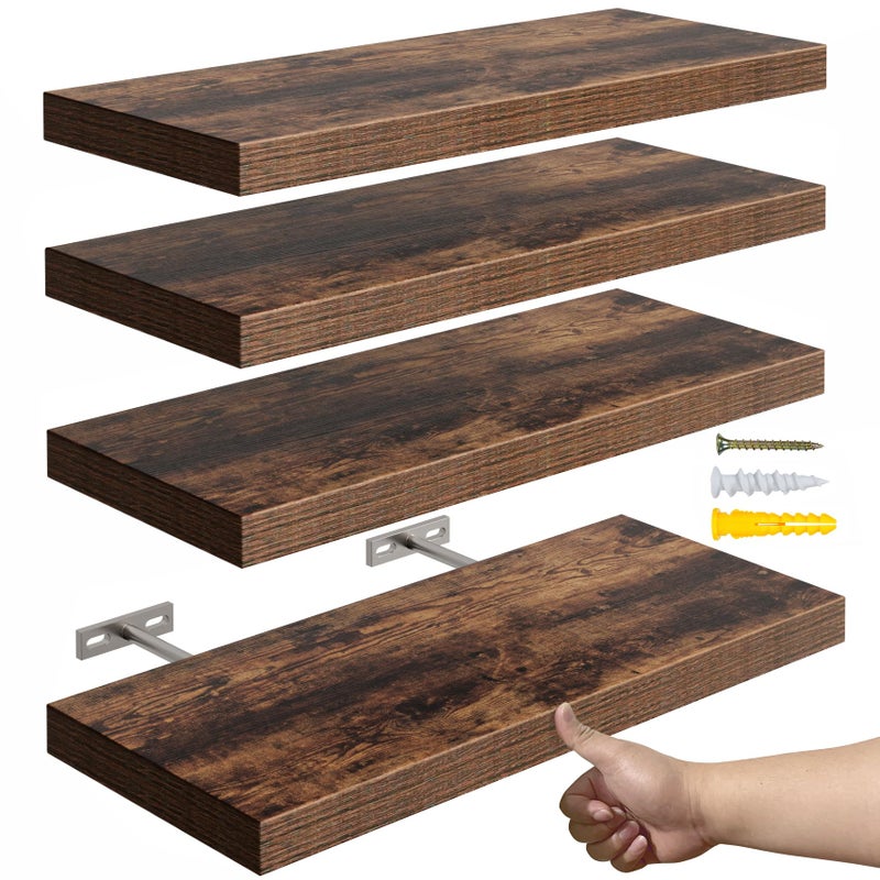 YUFLINX Floating Shelves for Wall,15.7’’Wall Mounted Floating Shelves for Room Decor/Storage/Display,Small Book Shelf,Rustic Wood Wall Shelf for Bedroom, Bathroom, Living Room(Rustic Brown,Set of 4) - Image 1