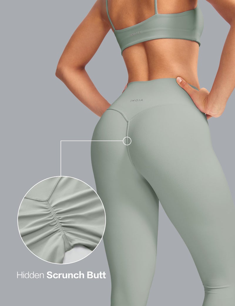 INGIA Womens High Waist No Front Seam Scrunch Butt Leggings Workouts 25 Inches V-Back Scrunch Booty Gym Yoga Pants Mineral Medium - Image 5