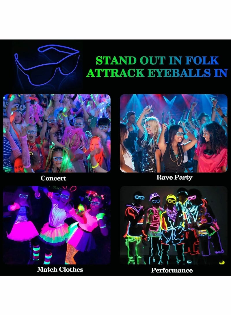 Luminous LED Glasses Glow in the Dark 2 Packs Light up glasses for Rave Party, EDM, Disco, Concert with EL Wire Flashing and Blinking Modes, Green & Purple - Image 2