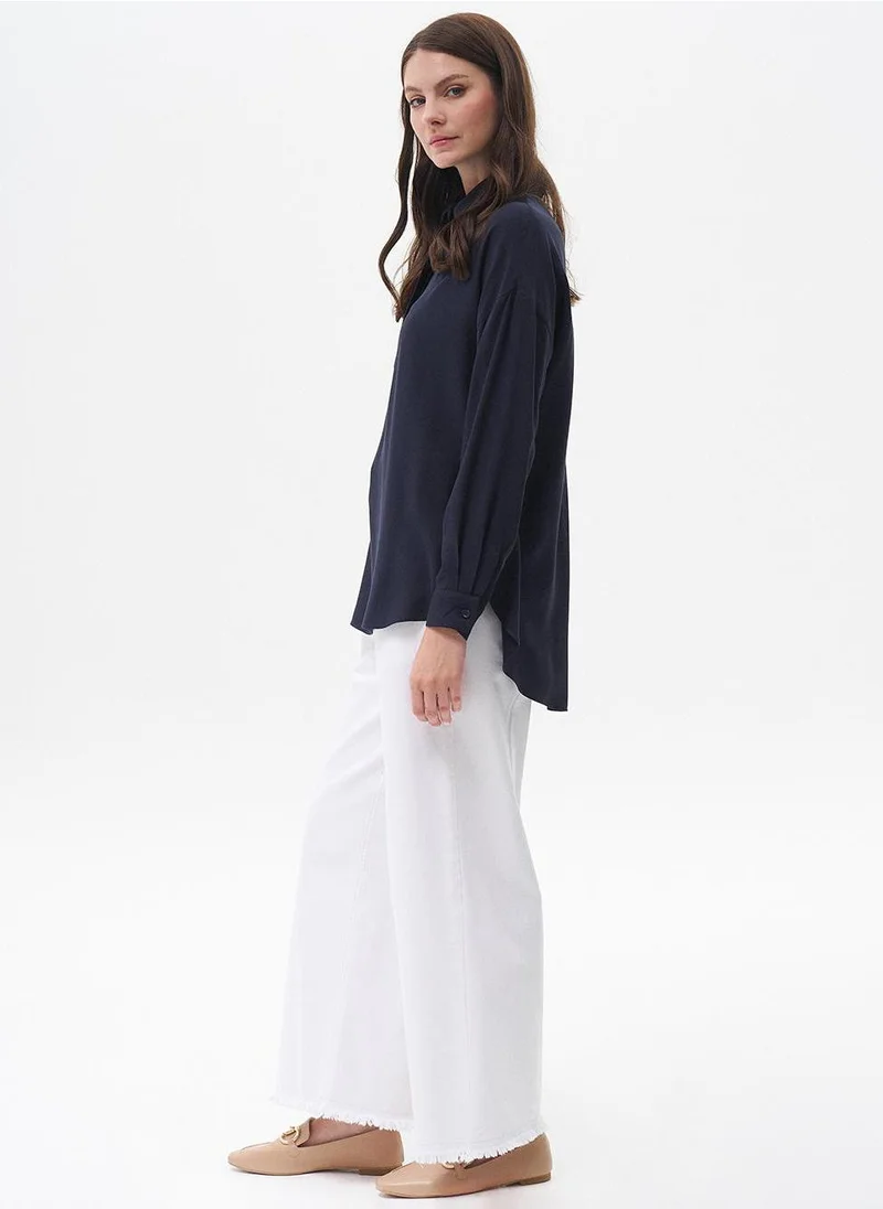 Kayra Half Placket Viscose Shirt Navy Blue