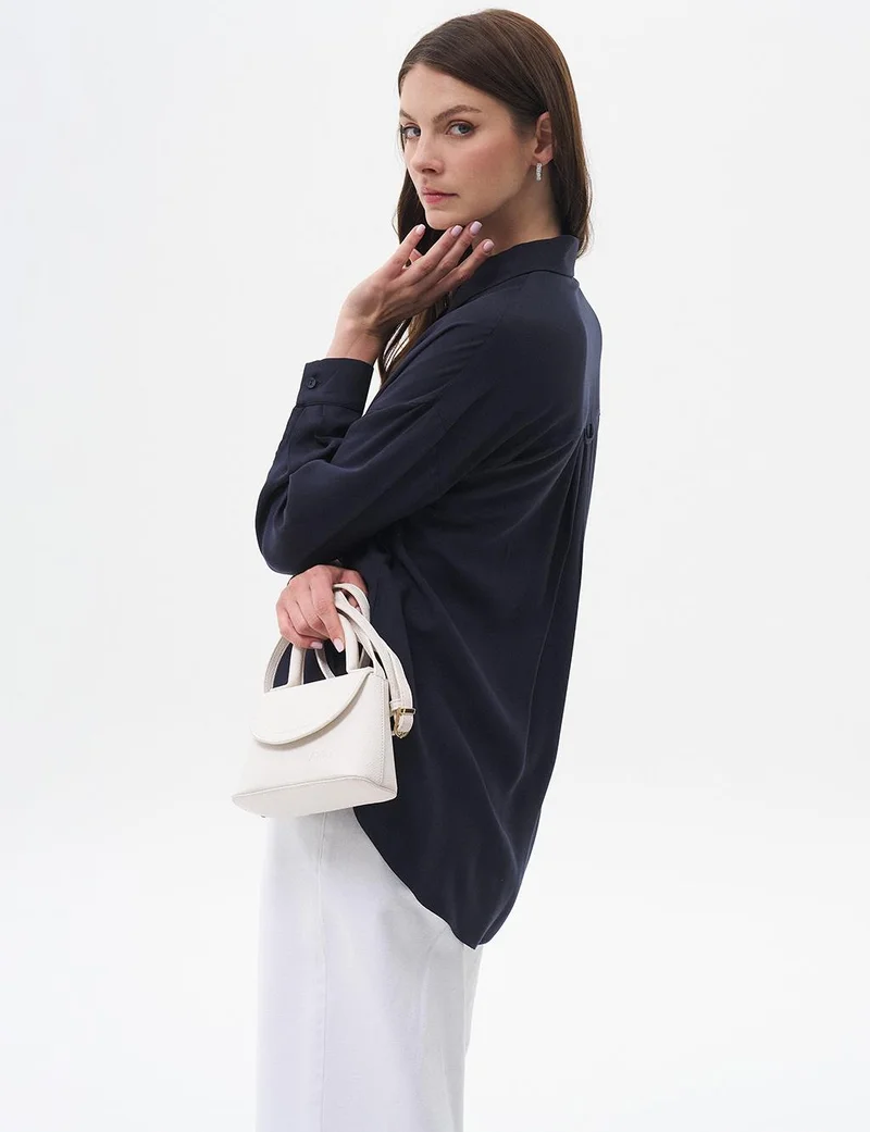 Kayra Half Placket Viscose Shirt Navy Blue