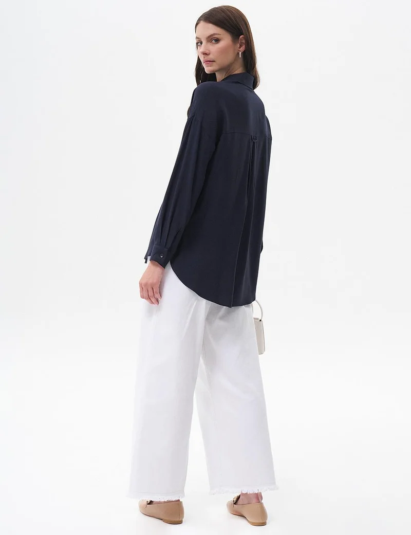 Kayra Half Placket Viscose Shirt Navy Blue