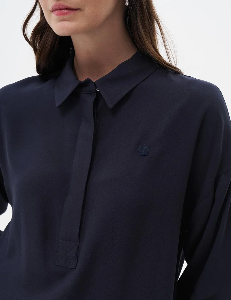 Kayra Half Placket Viscose Shirt Navy Blue