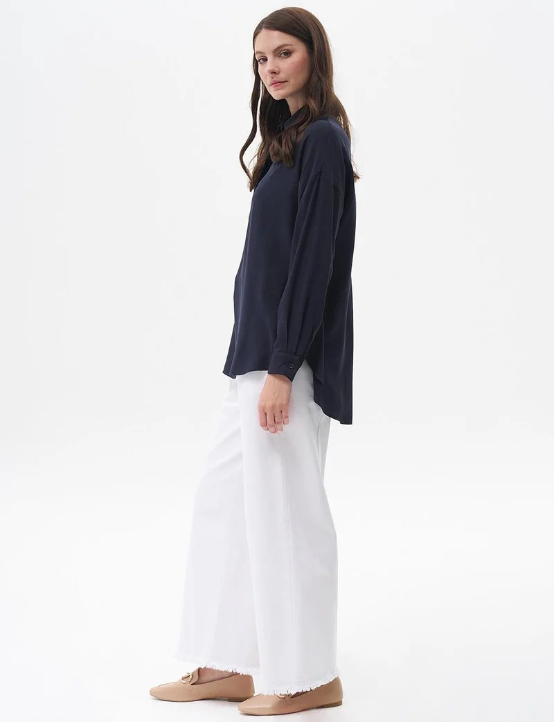 Kayra Half Placket Viscose Shirt Navy Blue