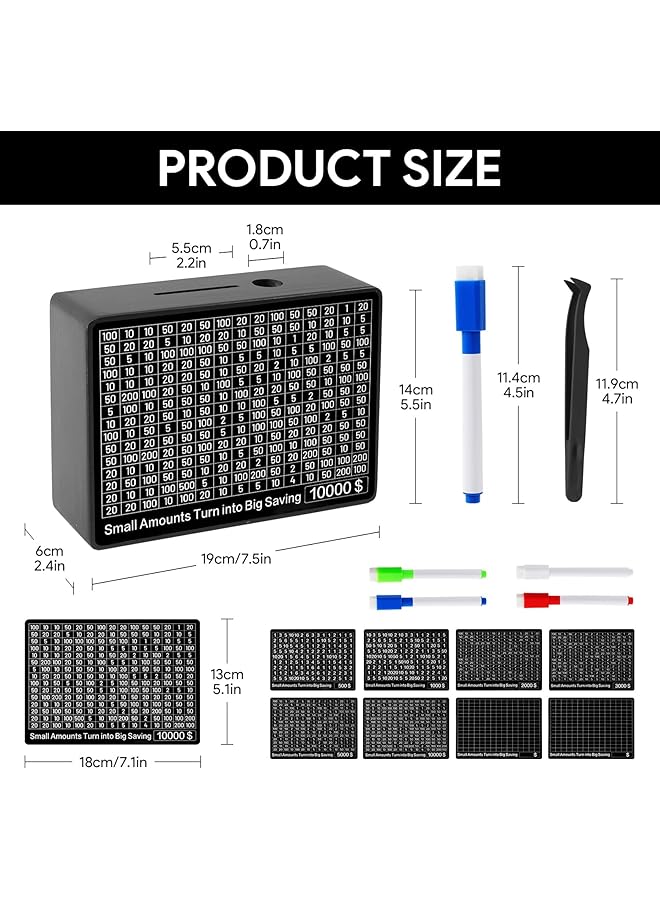 إيروريكس صندوق توفير النقود صندوق توفير خشبي حصالة نقود للكبار والصغار مع 8 أهداف توفير 500 10000 صندوق تحدي أهداف توفير النقود قطعة واحدة حافظة تخزين النقود لا يتطلب التثبيت - Image 2