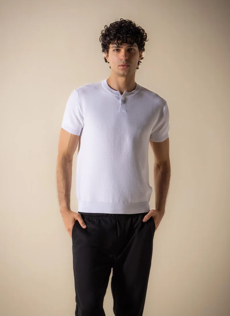 SHAPES SLIM RIBBED HENLEY T-SHIRT