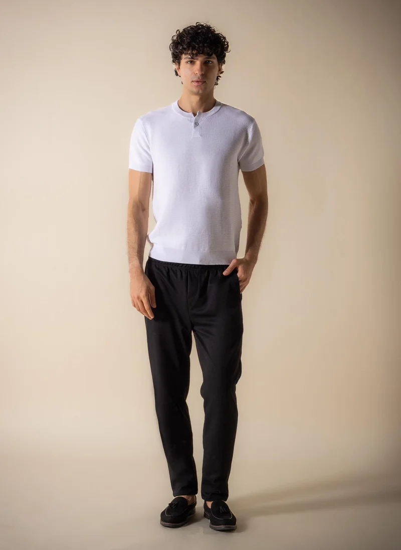 SHAPES SLIM RIBBED HENLEY T-SHIRT