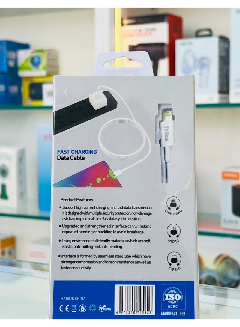 Yellow BO-Y107 Fast Charging Lightning Cable 3M - Image 2