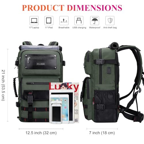 WITZMAN Carry On Travel Backpack for Men Duffle Bags Fit 17 Inch Laptop Airline Approved Laptop Backpack(B685 Army Green) - Image 5