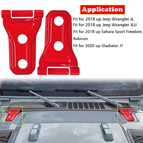 YANWEN Engine Hood Hinge Trim Cover Exterior Decoration Accessories Compatible for 2018-2021 Jeep Wrangler JL JLU Unlimited Sports Sahara Freedom Rubicon,2020-2021 Gladiator JT 2/4 Door (Red 2Pack) - Image 2