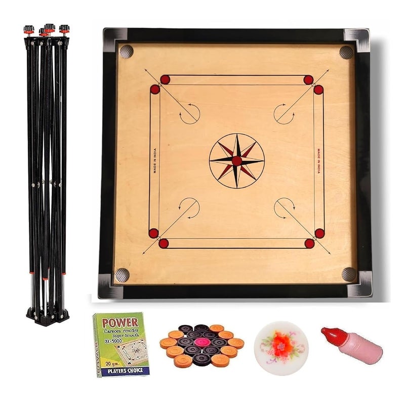 SMT Superior Matte Finish Practice Carrom Board for Serious Professional Practice with Coins Striker and Powder (32 INCH with Stand) - Image 1