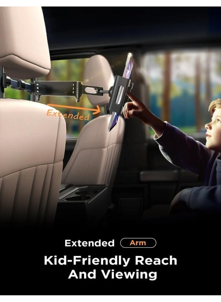 7MD Car Backseat Tablet Holder, Adjustable Headrest Mount for 4 to 11 Inch Tablets, Universal iPad and Android Stand, 360 Degree Rotation, Strong Grip, Travel Entertainment Accessory - Image 4