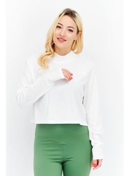 THE NORTH FACE Women High Neck Long Sleeve Brand Logo Crop Top, White  - Image 1