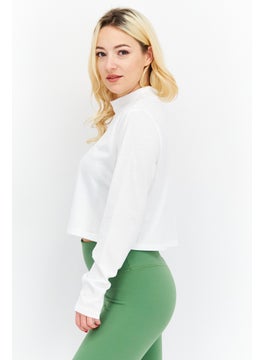 THE NORTH FACE Women High Neck Long Sleeve Brand Logo Crop Top, White  - Image 3