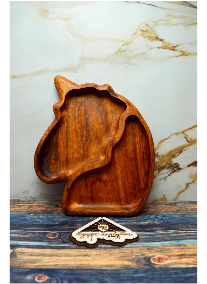 Egypt Antiques A plate of food or entertainment for children in the form of a unicorn, hand-made wood, 100% natural colors, treated with olive oil  - Image 1