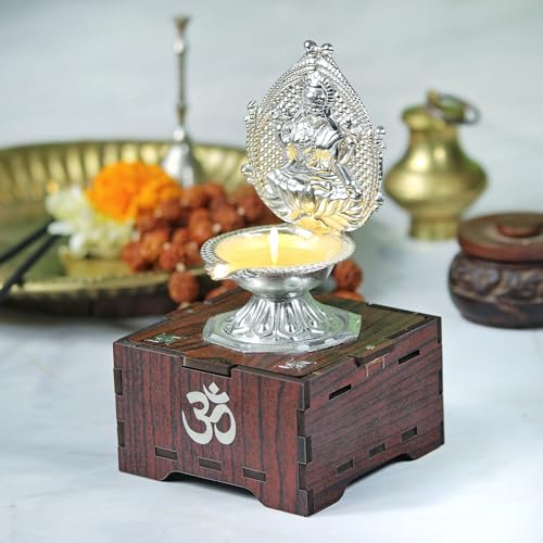 SolarBasket Akhand Solar Diya for Puja,Temple,Home Decoration 2 Bati(Vat) Battery Operated Light Silver Coated Laxmi Gifting Diva for Pooja,LED Wicks Jyoti Aarti Niranjan/Deepak(Pack of 1) - Image 1