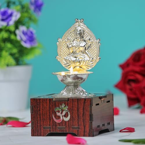 SolarBasket Akhand Solar Diya for Puja,Temple,Home Decoration 2 Bati(Vat) Battery Operated Light Silver Coated Laxmi Gifting Diva for Pooja,LED Wicks Jyoti Aarti Niranjan/Deepak(Pack of 1) - Image 2