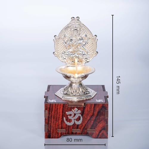 SolarBasket Akhand Solar Diya for Puja,Temple,Home Decoration 2 Bati(Vat) Battery Operated Light Silver Coated Laxmi Gifting Diva for Pooja,LED Wicks Jyoti Aarti Niranjan/Deepak(Pack of 1) - Image 3