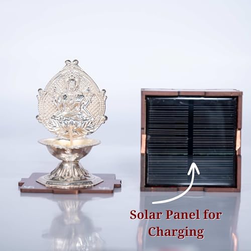 SolarBasket Akhand Solar Diya for Puja,Temple,Home Decoration 2 Bati(Vat) Battery Operated Light Silver Coated Laxmi Gifting Diva for Pooja,LED Wicks Jyoti Aarti Niranjan/Deepak(Pack of 1) - Image 4