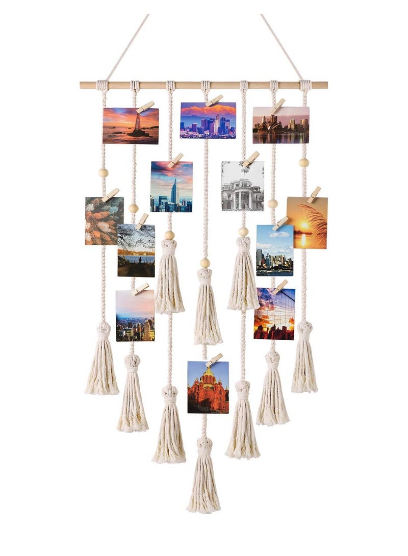 SYOSI Hanging Photo Display Wall Decor, Photo Display, Pictures Cards Frame Holder Wall Art Hanger for Birthday Party Room Bedroom Dorm,  for Hanging Photos, Prints and Artwork (Beige) - Image 1