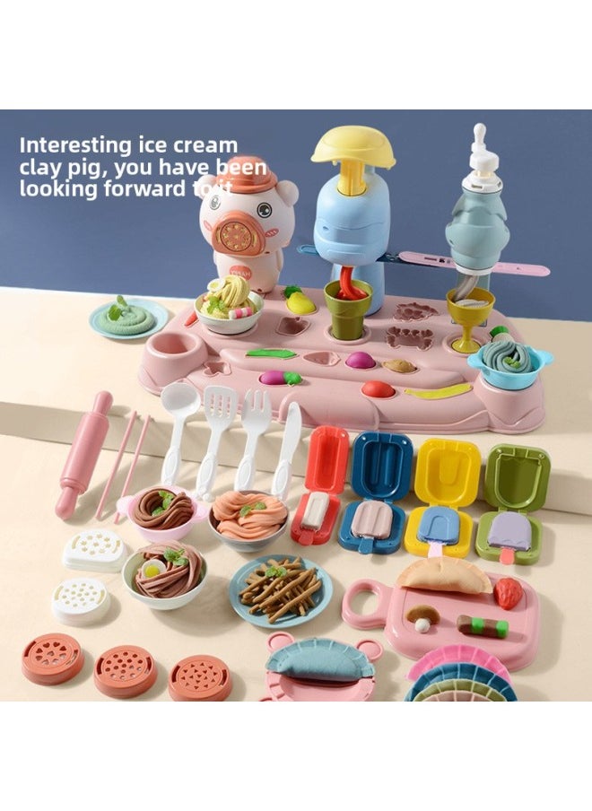 Generic - Children's Toy Ice Cream Piglet Model Children's Clay Colored Mud Dough Pressing Machine Plasticine Children's Noodle Machine-Color:[basic Pack] Fun Noodle Maker 19-piece Set C - Image 1