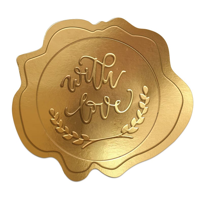Whaline 500Pcs Gold Embossed Envelope Seals with Love Wax Looking Seal Wedding Stickers SelfAdhesive Envelope Label Foil Stickers for Baby Shower Invitation Party Favor Gift Packaging Greeting Card