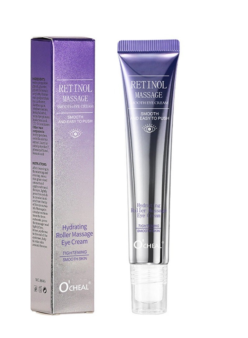 OCHEAL Retinol Massage Smooth Eye Cream, Smooth  And Easy To Push Eye Cream Anti Aging, Retinol Eye Cream for Dark Circles and Puffiness, Eye Cream for Wrinkles with Massage Roller Ball, Reduce Fine Lines and Under Eye Bags 20g - Image 1