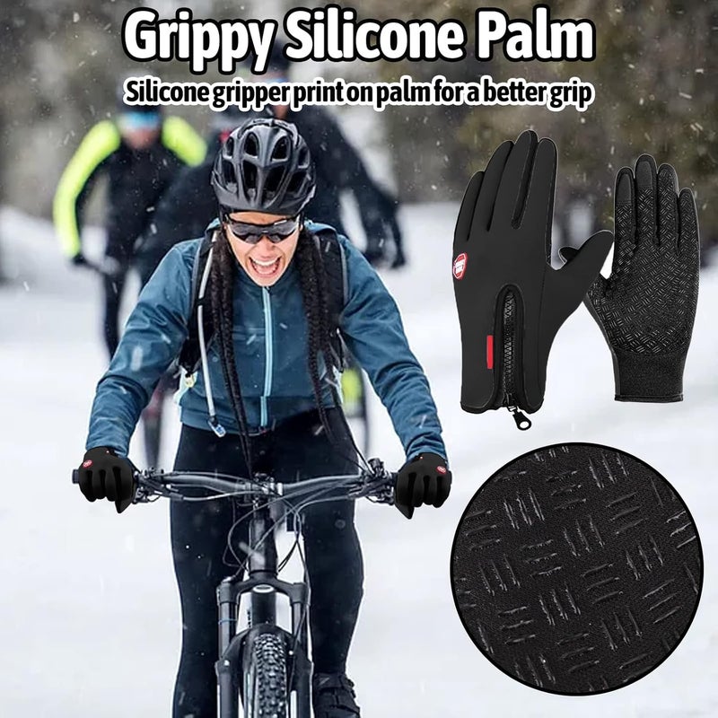 HYX Unisex Winter Gloves Waterproof Windproof Touch Screen Non-slip Grip for Driving Cycling Walking, Black,L - Image 5