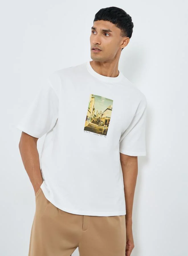 Styli Men Oversized Graphic Print T-Shirt