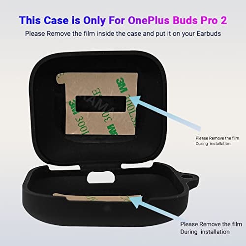 KACA Silicone Soft Case Cover with Keychain Shockproof Flexible Full Body Protective Skin Cover for OnePlus Buds Pro 2 2023 / Pro 2R 2023 (Black) - Image 3