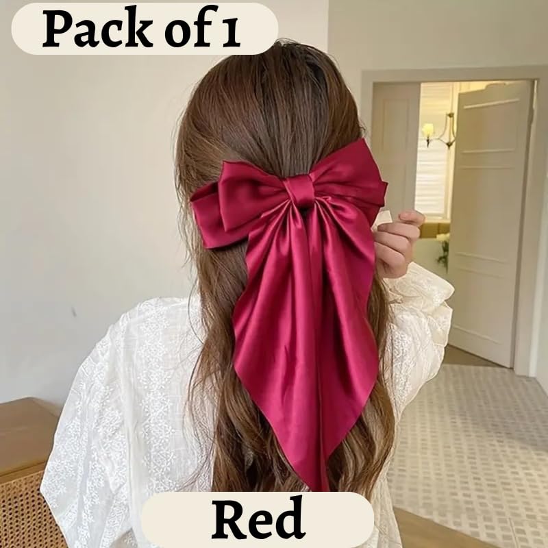 Chictresses® Red Bow - Bow Clips for Women - Clips for Women, Hair Accessories, Hair Clip - Luxury Satin Hair Bow Clips Girls, Cute Accessories for Girls - Image 2