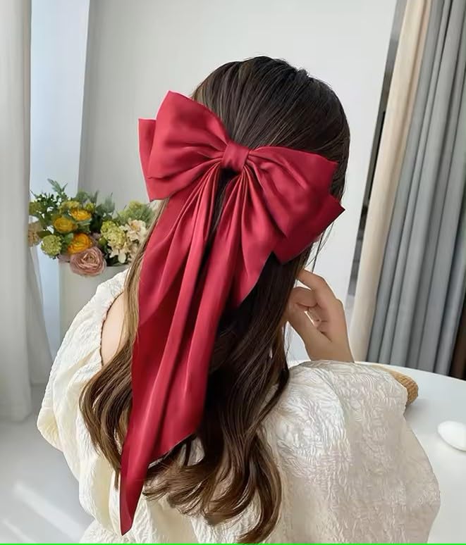 Chictresses® Red Bow - Bow Clips for Women - Clips for Women, Hair Accessories, Hair Clip - Luxury Satin Hair Bow Clips Girls, Cute Accessories for Girls - Image 4