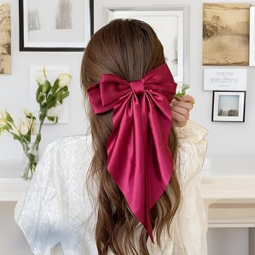 Chictresses® Red Bow - Bow Clips for Women - Clips for Women, Hair Accessories, Hair Clip - Luxury Satin Hair Bow Clips Girls, Cute Accessories for Girls - Image 1