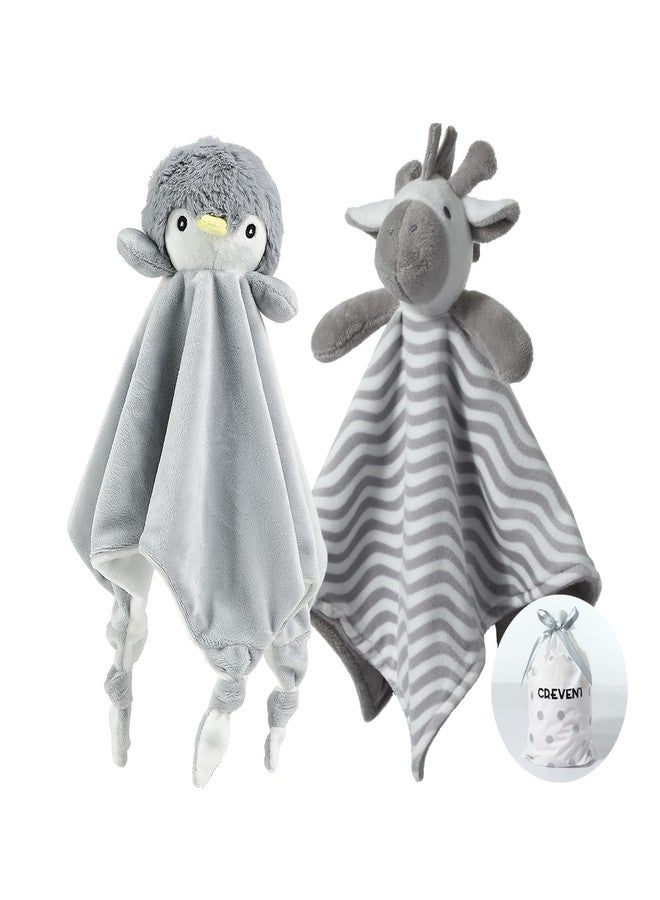 CREVENT Cozy Plush Baby Security Blanket, Loveys for Baby Girls and Boys, Birthday (Zebra + Penguin) - Image 1