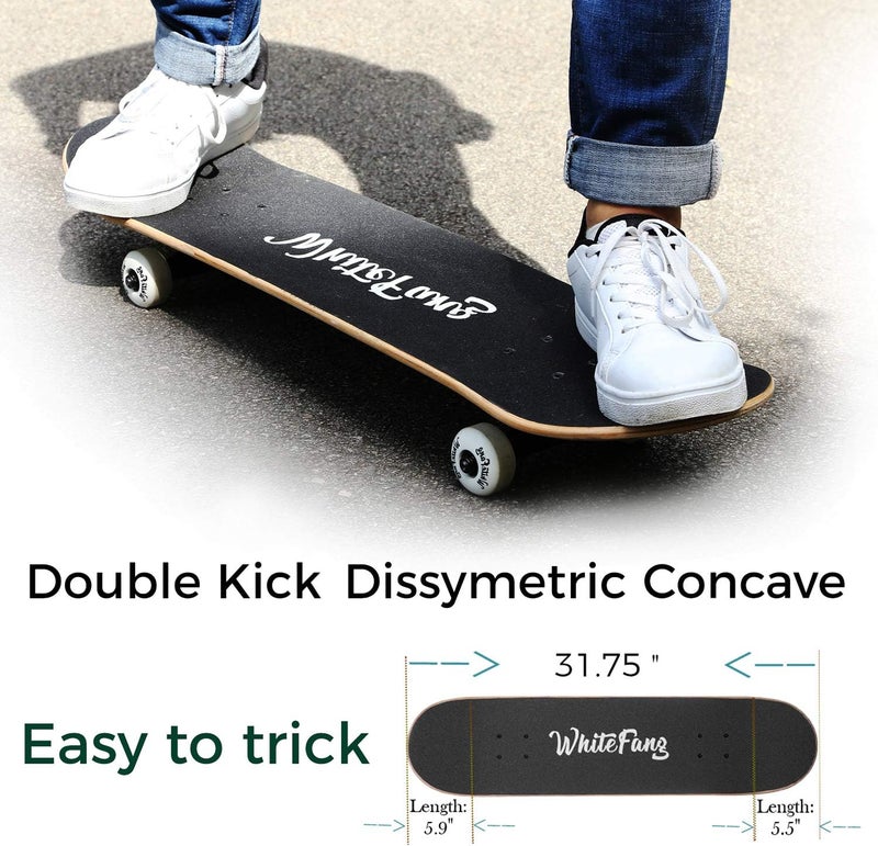 WhiteFang Skateboards for Beginners, Complete Skateboard 31 x 7.88, 7 Layer Canadian Maple Double Kick Concave Standard and Tricks Skateboards for Kids and Beginners - Image 3