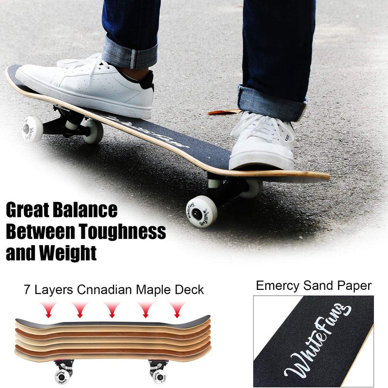 WhiteFang Skateboards for Beginners, Complete Skateboard 31 x 7.88, 7 Layer Canadian Maple Double Kick Concave Standard and Tricks Skateboards for Kids and Beginners - Image 2