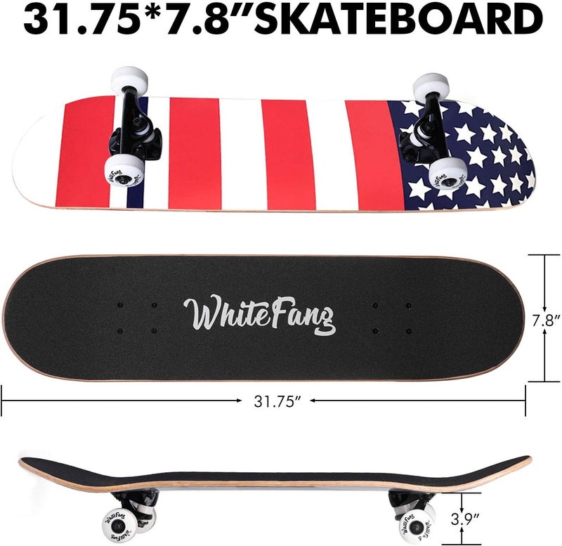 WhiteFang Skateboards for Beginners, Complete Skateboard 31 x 7.88, 7 Layer Canadian Maple Double Kick Concave Standard and Tricks Skateboards for Kids and Beginners - Image 5