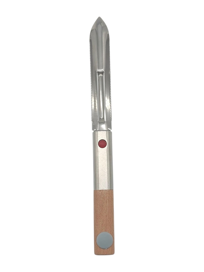 Wooden Handle Stainless Steel Vegetable Pit Corer - Beige Silver - Image 1