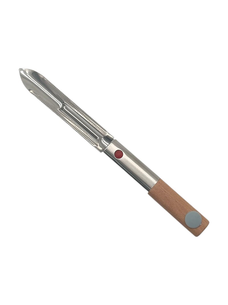 Wooden Handle Stainless Steel Vegetable Pit Corer - Beige Silver - Image 2