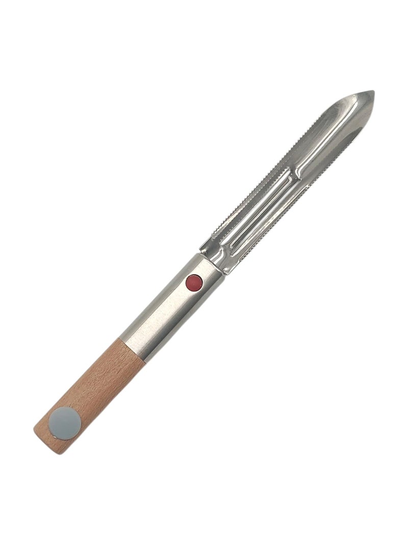 Wooden Handle Stainless Steel Vegetable Pit Corer - Beige Silver - Image 3
