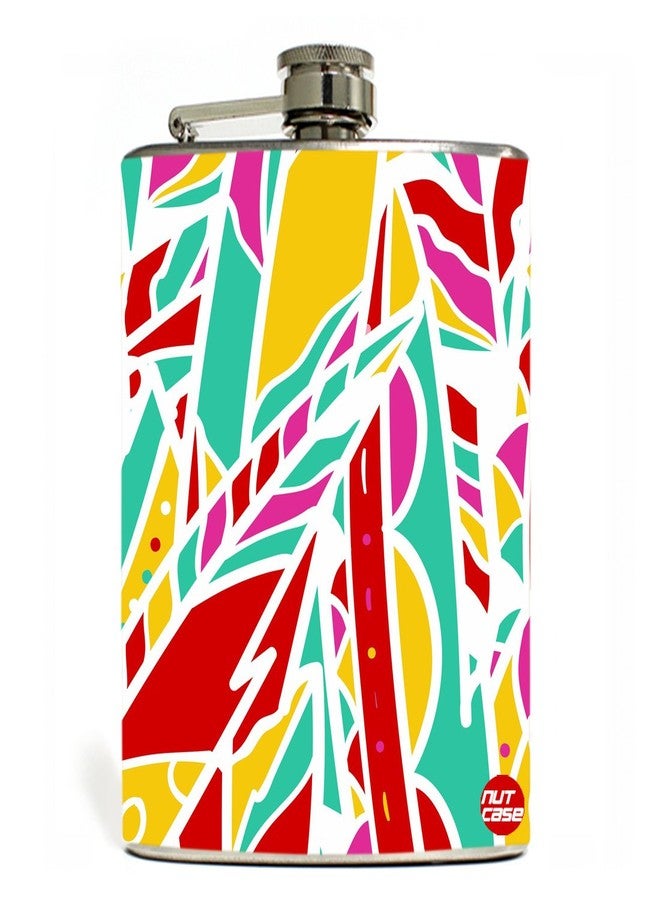 Designer Hip Flask 7 Oz Nutcase - Rainbow Feathers
