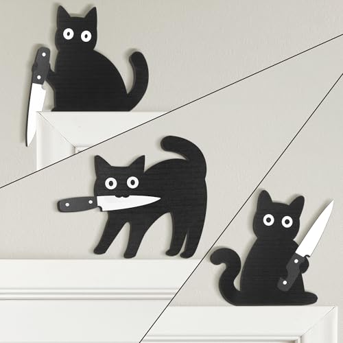Dripykiaa Funny Black Cat Wall Decor, 3PCS Wooden Black Cat Decorations, Unique for Cats Lovers, Holiday Home Décor, Gifts for Women, Stocking Stuffers - Image 1