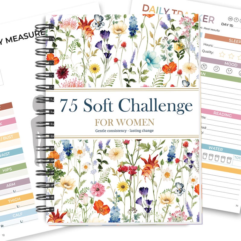 HAMIEW 75 Soft Challenge Journal for Women - A5 Spiral 75-Day Habit Tracker Planner, 108-Page Full-Color Daily Logs, Weekly Reviews, Meal Water Workout Reading Tracker - Image 1