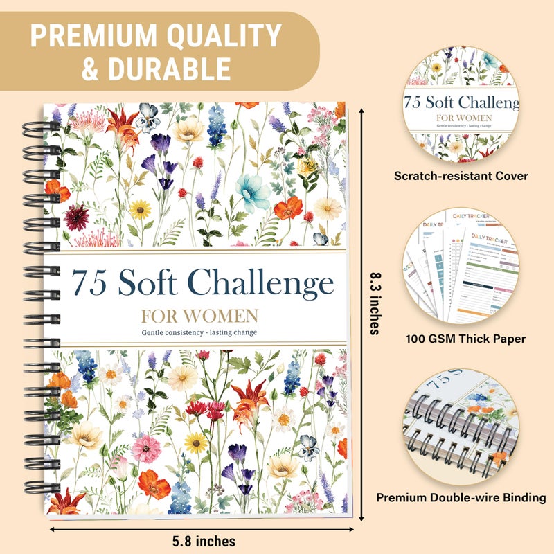 HAMIEW 75 Soft Challenge Journal for Women - A5 Spiral 75-Day Habit Tracker Planner, 108-Page Full-Color Daily Logs, Weekly Reviews, Meal Water Workout Reading Tracker - Image 2
