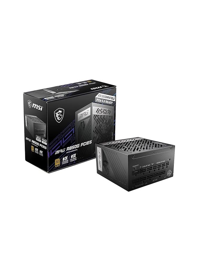 MSI MPG A850G PCIE5 850W Power Supply, Full Modular Design, 80 Plus Gold Certified, 135mm Active PFC Fan, Compliant with PCIe 5.0100% All Japanese 105°C Capacitor, Black - Image 1