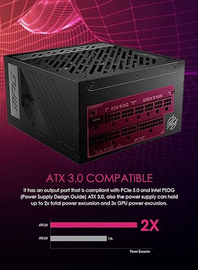 MSI MPG A850G PCIE5 850W Power Supply, Full Modular Design, 80 Plus Gold Certified, 135mm Active PFC Fan, Compliant with PCIe 5.0100% All Japanese 105°C Capacitor, Black - Image 2