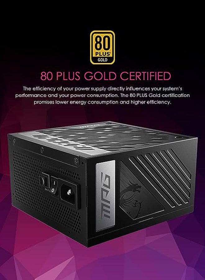 MSI MPG A850G PCIE5 850W Power Supply, Full Modular Design, 80 Plus Gold Certified, 135mm Active PFC Fan, Compliant with PCIe 5.0100% All Japanese 105°C Capacitor, Black - Image 3