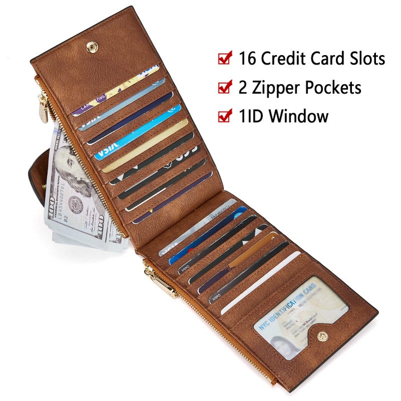 BOSTANTEN Leather Wallets for Women Large RFID Blocking Slim Bifold Purse Card Holder with Zipper Pocket Vegan Brown - Image 3
