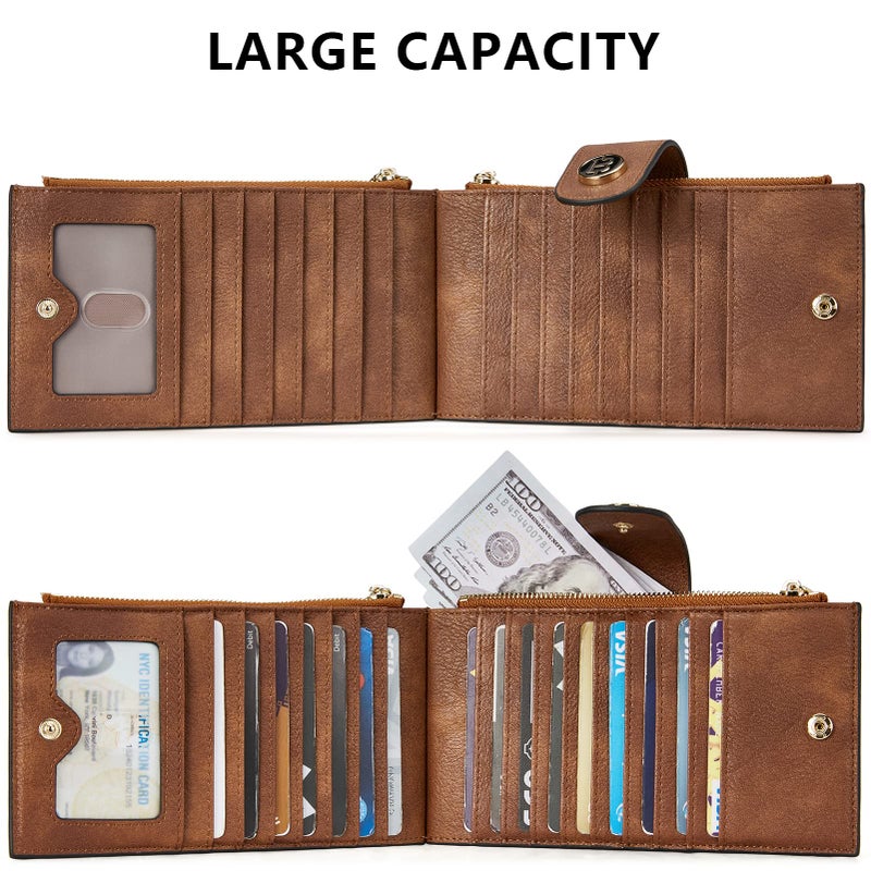 BOSTANTEN Leather Wallets for Women Large RFID Blocking Slim Bifold Purse Card Holder with Zipper Pocket Vegan Brown - Image 5
